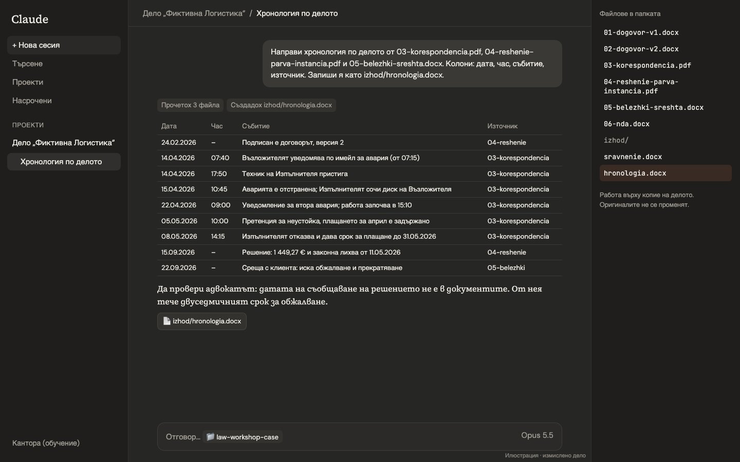 Illustration: a case chronology with date, time, event and source